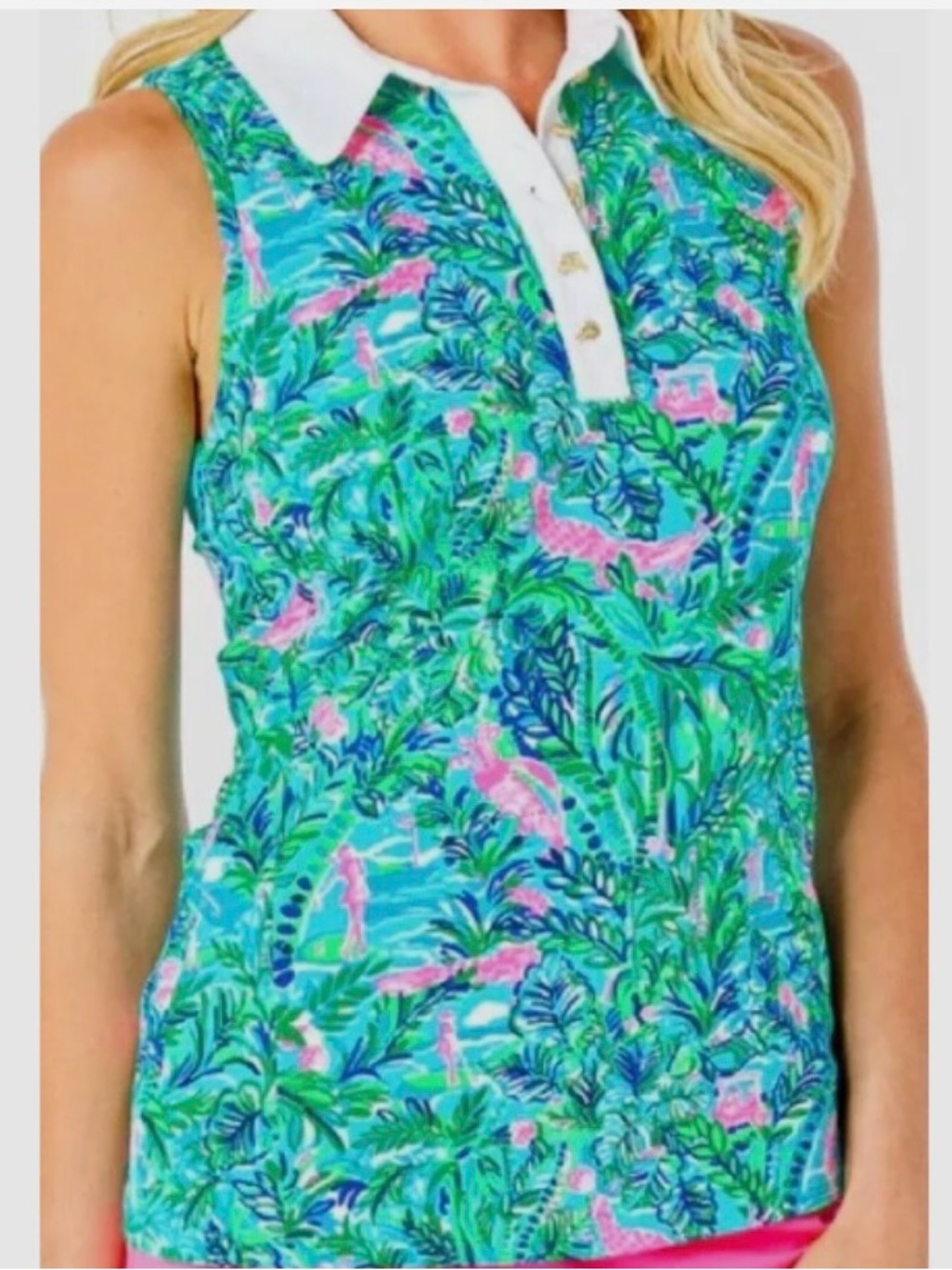 LILLY PULITZER LUXLETIC UPF 50+ IMARA POLO PAR FECTION SLEEVELESS GOLF SHIRT